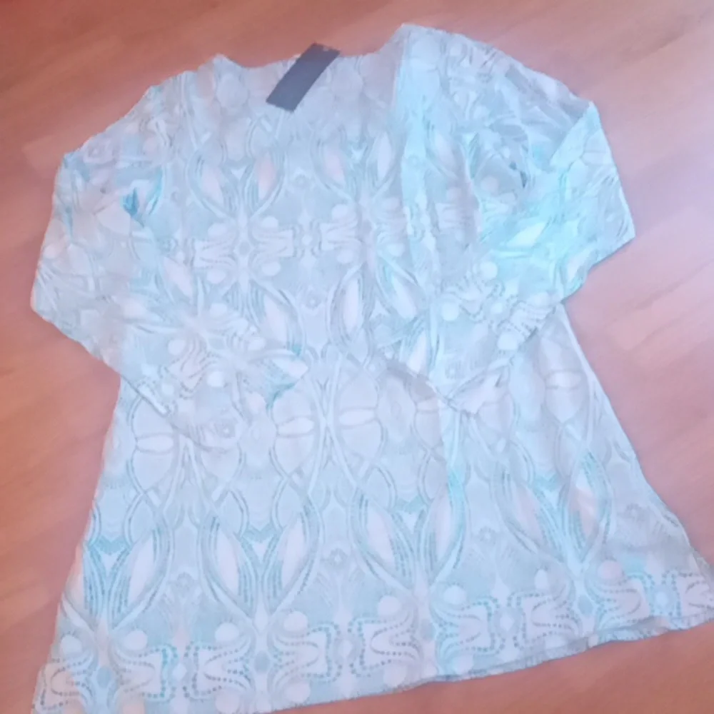Catalina White and Light Aqua Lace Swim Coverup